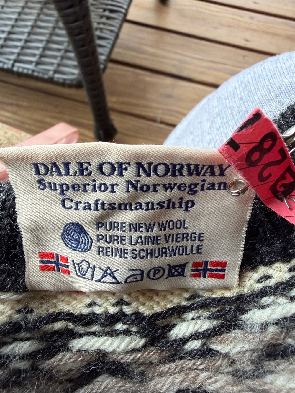 Black & Cream Norwegian Wool Cardigan with Red Accents - Picture 8 of 8